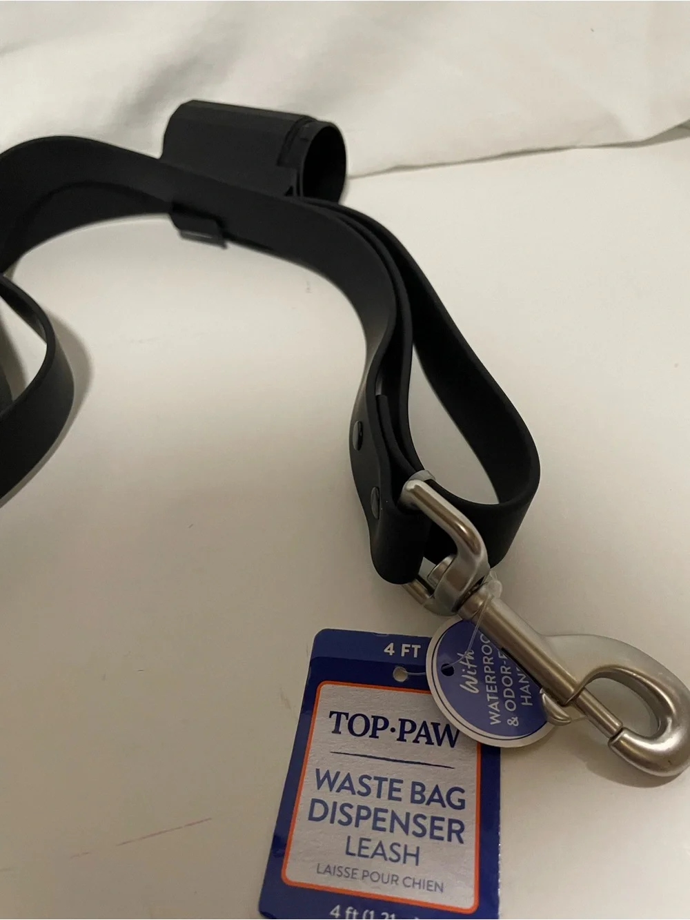 Top Paw Black Leash with Waste Bag Dispenser and Metal Clip